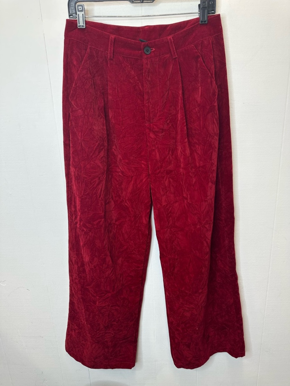 Cider Large Women’s Deep Red Crushed Velvet Pleated Trousers Pants